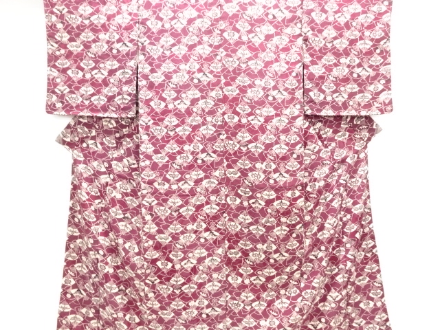 JAPANESE KIMONO / ANTIQUE  KIMONO / TAISHO ROMAN STYLE / SILK / FOLDING FAN PATTERN